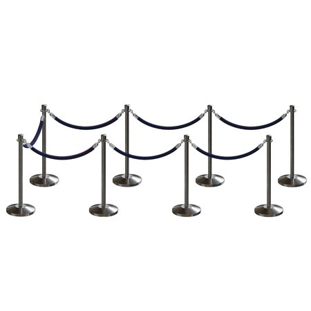 MONTOUR LINE Stanchion Post and Rope Kit Sat.Steel, 8 Crown Top 7 Dark Blue Rope C-Kit-8-SS-CN-7-PVR-DB-PS